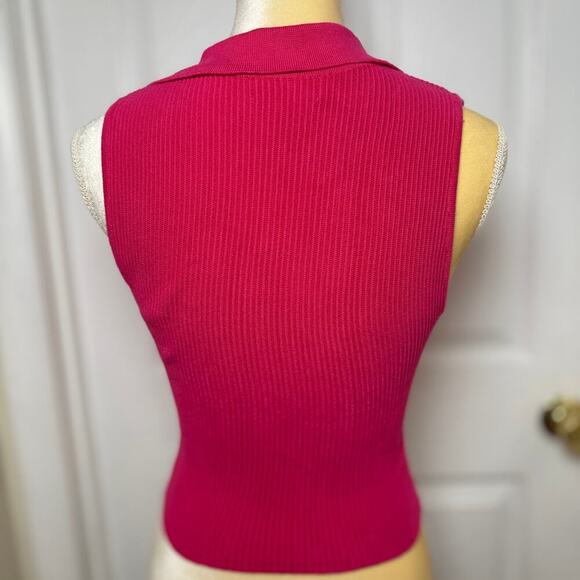 House of Harlow Pink Collared Ribbed V-Neck Sleeveless Crop Top - XS - Picture 6 of 8
